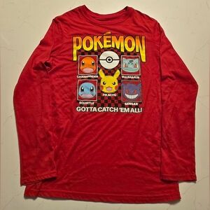 Hybrid Apparel POKEMON Long Sleeve Graphic T-Shirt Youth Size XXL Red